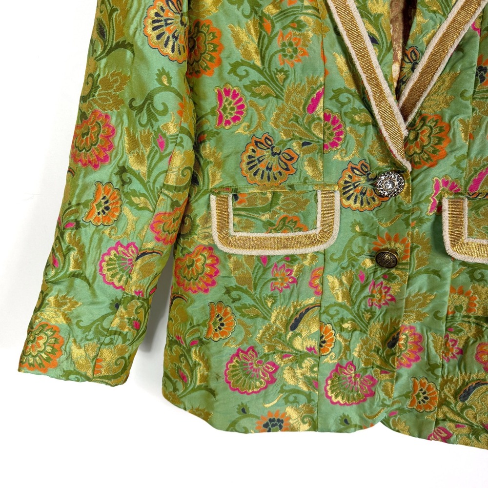 Aratta Silent journey Renaissance Silk Jacquard Blazer Jacket Green Floral Sz S - Picture 6 of 11